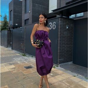 ZARA STRAPLESS TAFFETA DRESS BLOGGERS FAVORITE LIMITED EDITION